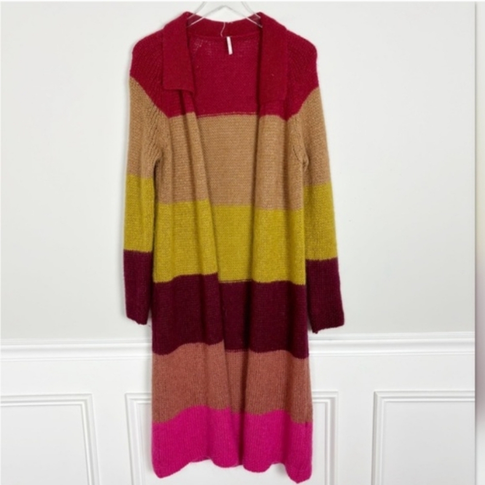 Free People Over The Rainbow Multicolor Long Striped Cardigan Sweater Large - Picture 6 of 16